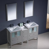 Fresca FVN62-241224GR-UNS Torino 60" Grey Modern Double Sink Bathroom Vanity with Side Cabinet & Integrated Sinks