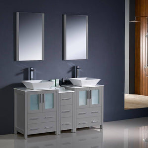 Fresca FVN62-241224GR-VSL Torino 60" Grey Modern Double Sink Bathroom Vanity with Side Cabinet & Vessel Sinks