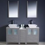 Fresca FVN62-241224GR-VSL Torino 60" Grey Modern Double Sink Bathroom Vanity with Side Cabinet & Vessel Sinks