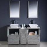 Fresca FVN62-241224GR-VSL Torino 60" Grey Modern Double Sink Bathroom Vanity with Side Cabinet & Vessel Sinks