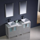 Fresca FVN62-241224GR-VSL Torino 60" Grey Modern Double Sink Bathroom Vanity with Side Cabinet & Vessel Sinks