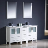 Fresca FVN62-241224WH-UNS Torino 60" White Modern Double Sink Bathroom Vanity with Side Cabinet & Integrated Sinks