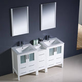 Fresca FVN62-241224WH-UNS Torino 60" White Modern Double Sink Bathroom Vanity with Side Cabinet & Integrated Sinks