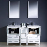 Fresca FVN62-241224WH-UNS Torino 60" White Modern Double Sink Bathroom Vanity with Side Cabinet & Integrated Sinks