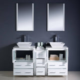 Fresca FVN62-241224WH-VSL Torino 60" White Modern Double Sink Bathroom Vanity with Side Cabinet & Vessel Sinks