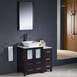 Fresca FVN62-2412ES-VSL Torino 36" Espresso Modern Bathroom Vanity with Side Cabinet & Vessel Sink