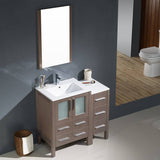 Fresca FVN62-2412GO-UNS Torino 36" Gray Oak Modern Bathroom Vanity with Side Cabinet & Integrated Sinks