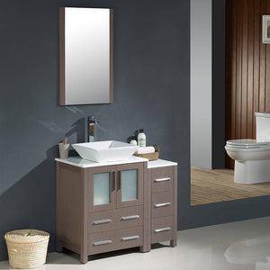 Fresca FVN62-2412GO-VSL Torino 36" Gray Oak Modern Bathroom Vanity with Side Cabinet & Vessel Sink