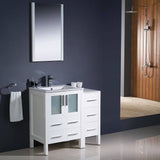 Fresca FVN62-2412WH-UNS Torino 36" White Modern Bathroom Vanity with Side Cabinet & Integrated Sink