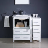 Fresca FVN62-2412WH-UNS Torino 36" White Modern Bathroom Vanity with Side Cabinet & Integrated Sink