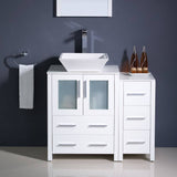 Fresca FVN62-2412WH-VSL Torino 36" White Modern Bathroom Vanity with Side Cabinet & Vessel Sink