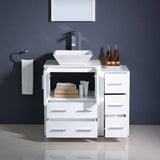 Fresca FVN62-2412WH-VSL Torino 36" White Modern Bathroom Vanity with Side Cabinet & Vessel Sink