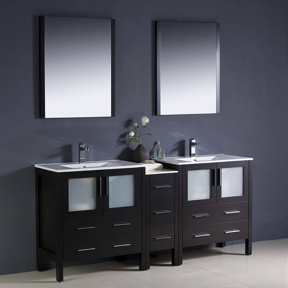 Fresca FVN62-301230ES-UNS Torino 72" Espresso Modern Double Sink Bathroom Vanity with Side Cabinet & Integrated Sinks