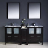 Fresca FVN62-301230ES-UNS Torino 72" Espresso Modern Double Sink Bathroom Vanity with Side Cabinet & Integrated Sinks