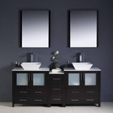 Fresca FVN62-301230ES-VSL Torino 72" Espresso Modern Double Sink Bathroom Vanity with Side Cabinet & Vessel Sinks