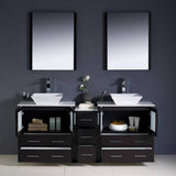 Fresca FVN62-301230ES-VSL Torino 72" Espresso Modern Double Sink Bathroom Vanity with Side Cabinet & Vessel Sinks