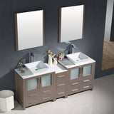 Fresca FVN62-301230GO-VSL Torino 72" Gray Oak Modern Double Sink Bathroom Vanity with Side Cabinet & Vessel Sinks