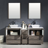 Fresca FVN62-301230GO-VSL Torino 72" Gray Oak Modern Double Sink Bathroom Vanity with Side Cabinet & Vessel Sinks