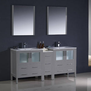 Fresca FVN62-301230GR-UNS Torino 72" Grey Modern Double Sink Bathroom Vanity with Side Cabinet & Integrated Sinks