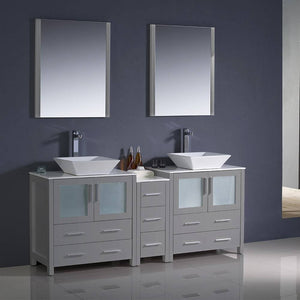 Fresca FVN62-301230GR-VSL Torino 72" Grey Modern Double Sink Bathroom Vanity with Side Cabinet & Vessel Sinks