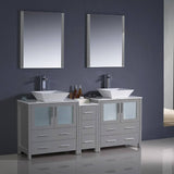 Fresca FVN62-301230GR-VSL Torino 72" Grey Modern Double Sink Bathroom Vanity with Side Cabinet & Vessel Sinks