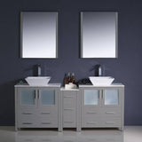 Fresca FVN62-301230GR-VSL Torino 72" Grey Modern Double Sink Bathroom Vanity with Side Cabinet & Vessel Sinks