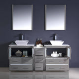 Fresca FVN62-301230GR-VSL Torino 72" Grey Modern Double Sink Bathroom Vanity with Side Cabinet & Vessel Sinks