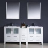 Fresca FVN62-301230WH-UNS Torino 72" White Modern Double Sink Bathroom Vanity with Side Cabinet & Integrated Sinks