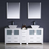 Fresca FVN62-301230WH-VSL Torino 72" White Modern Double Sink Bathroom Vanity with Side Cabinet & Vessel Sinks