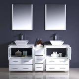 Fresca FVN62-301230WH-VSL Torino 72" White Modern Double Sink Bathroom Vanity with Side Cabinet & Vessel Sinks