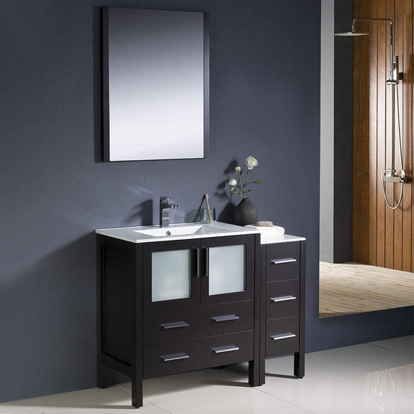 Fresca FVN62-3012ES-UNS Torino 42" Espresso Modern Bathroom Vanity with Side Cabinet & Integrated Sink