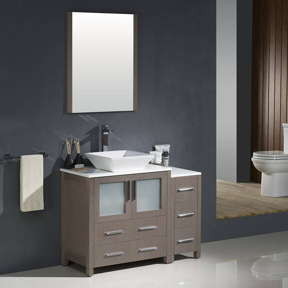 Fresca FVN62-3012GO-VSL Torino 42" Gray Oak Modern Bathroom Vanity with Side Cabinet & Vessel Sink