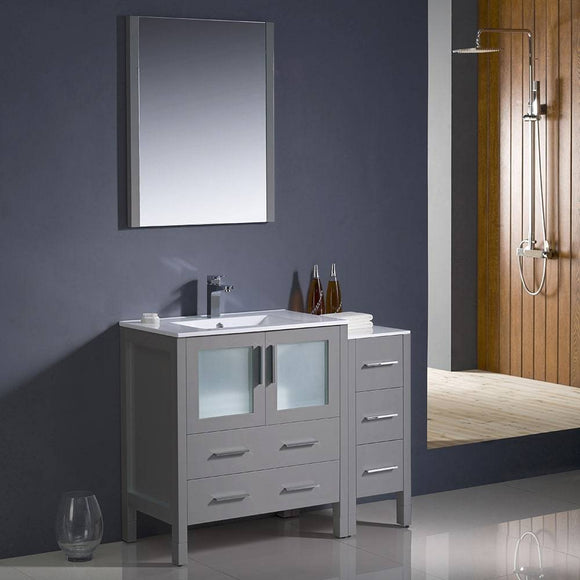 Fresca FVN62-3012GR-UNS Torino 42" Grey Modern Bathroom Vanity with Side Cabinet & Integrated Sink