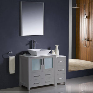 Fresca FVN62-3012GR-VSL Torino 42" Grey Modern Bathroom Vanity with Side Cabinet & Vessel Sink