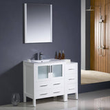 Fresca FVN62-3012WH-UNS Torino 42" White Modern Bathroom Vanity with Side Cabinet & Integrated Sink