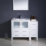 Fresca FVN62-3012WH-UNS Torino 42" White Modern Bathroom Vanity with Side Cabinet & Integrated Sink