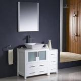 Fresca FVN62-3012WH-VSL Torino 42" White Modern Bathroom Vanity with Side Cabinet & Vessel Sink