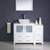 Fresca FVN62-3012WH-VSL Torino 42" White Modern Bathroom Vanity with Side Cabinet & Vessel Sink