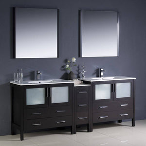 Fresca FVN62-361236ES-UNS Torino 84" Espresso Modern Double Sink Bathroom Vanity with Side Cabinet & Integrated Sinks