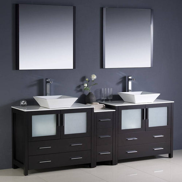 Fresca FVN62-361236ES-VSL Torino 84" Espresso Modern Double Sink Bathroom Vanity with Side Cabinet & Vessel Sinks