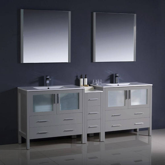 Fresca FVN62-361236GR-UNS Torino 84" Grey Modern Double Sink Bathroom Vanity with Side Cabinet & Integrated Sinks