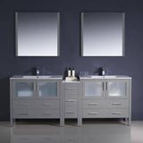 Fresca FVN62-361236GR-UNS Torino 84" Grey Modern Double Sink Bathroom Vanity with Side Cabinet & Integrated Sinks