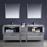 Fresca FVN62-361236GR-UNS Torino 84" Grey Modern Double Sink Bathroom Vanity with Side Cabinet & Integrated Sinks