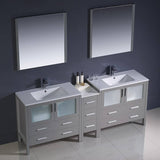 Fresca FVN62-361236GR-UNS Torino 84" Grey Modern Double Sink Bathroom Vanity with Side Cabinet & Integrated Sinks