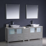 Fresca FVN62-361236GR-VSL Torino 84" Grey Modern Double Sink Bathroom Vanity with Side Cabinet & Vessel Sinks