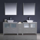 Fresca FVN62-361236GR-VSL Torino 84" Grey Modern Double Sink Bathroom Vanity with Side Cabinet & Vessel Sinks