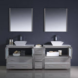 Fresca FVN62-361236GR-VSL Torino 84" Grey Modern Double Sink Bathroom Vanity with Side Cabinet & Vessel Sinks