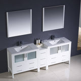 Fresca FVN62-361236WH-UNS Torino 84" White Modern Double Sink Bathroom Vanity with Side Cabinet & Integrated Sinks