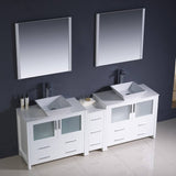 Fresca FVN62-361236WH-VSL Torino 84" White Modern Double Sink Bathroom Vanity with Side Cabinet & Vessel Sinks