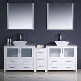 Fresca FVN62-361236WH-VSL Torino 84" White Modern Double Sink Bathroom Vanity with Side Cabinet & Vessel Sinks